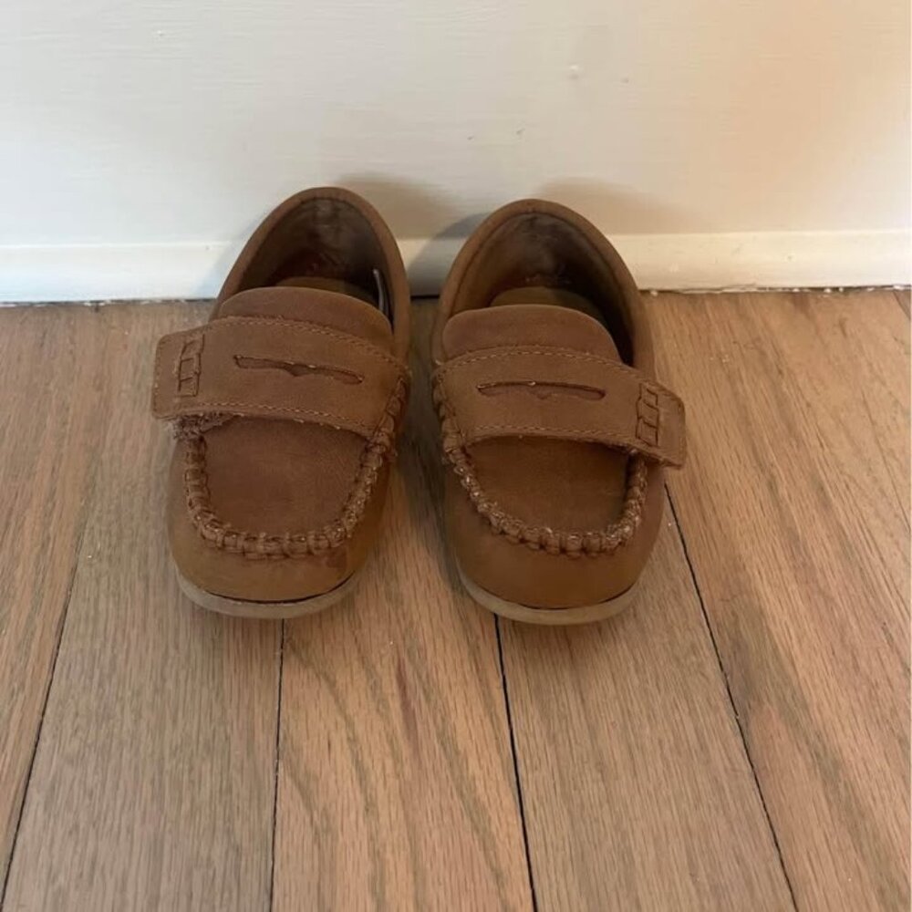 Cat & Jack Boys’ Loafers Size 6 | Brown Velcro Slip-On Dress Shoes